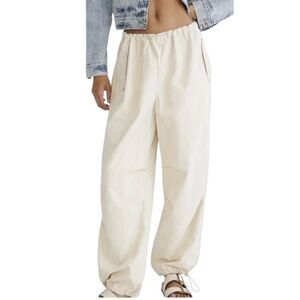 Aéropostale Pants Womens XL Beige Parachute Jogger Elastic Waist Drawstring Hem